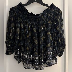 Free People Age of Aquarius Smocked Off The Shoulder Top Black Size XS